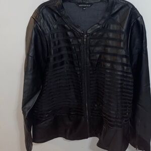 Addition Elle Black Leather Jacket with Textured Stripes
